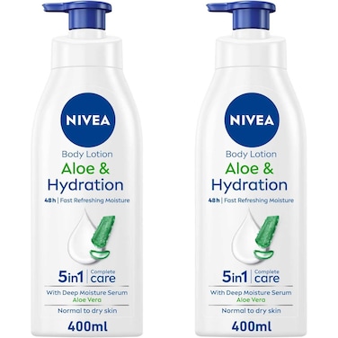 NIVEA Body Lotion Hydration, Moisturizing Aloe Vera, Normal to Dry Skin 400ml Pack of 2