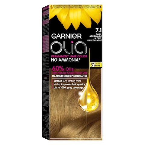 Garnier Olia No Ammonia Permanent Hair Colour Kit 7.1 Dark Ash Blonde