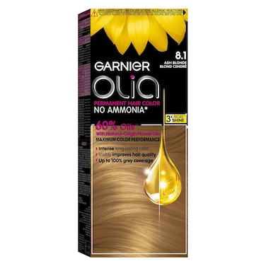 غارنييه أوليا مجموعة صبغة شعر دائمة خالية من الأمونيا 8.1 أشقر رمادي