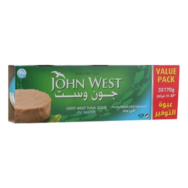 John West Light Meat Tuna Solid in Water, 170g Pack of 3