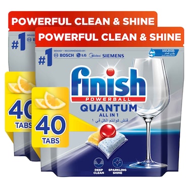 Finish Quantum All in 1 Dishwasher Tablets, Lemon Sparkle Scent, 80 Tabs