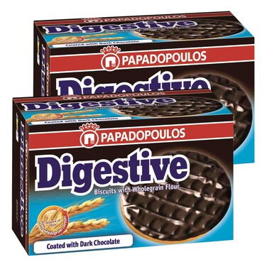 Papadopoulos Digestive Dark Chocolate Coated Biscuits, 200g Pack of 2