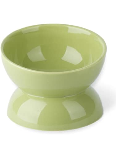 Cat Food Bowl, 16 OZ Ceramic Elevated Cat Dish, 15&deg; Tilted and Raised Pet Water Bowl, Anti Vomiting Protect Pets' Spines and Whisker Fatigue (Green)