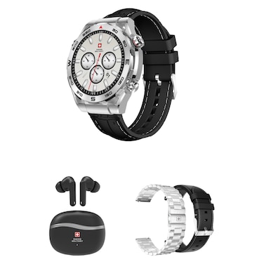 Swiss Military Dom 3 Smartwatch GPS Black and Victor 4 Truly Wireless Bluetooth In-Ear Earbuds Black with Replacement Straps