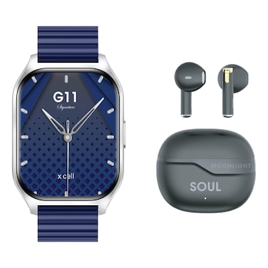 X.Cell G11 Signature Smartwatch Blue and Soul16 Truly Wireless Bluetooth In-Ear Earbuds Moonlight