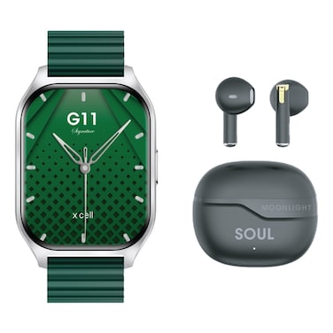 X.Cell G11 Signature Smartwatch Green and Soul16 Truly Wireless Bluetooth In-Ear Earbuds Moonlight