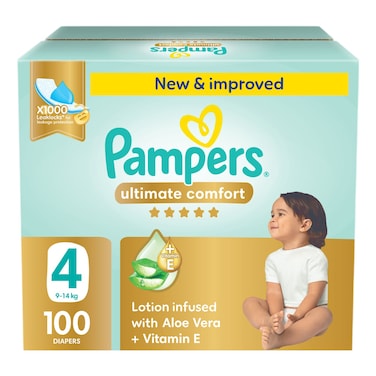 Pampers Ultimate Comfort Diapers with Aloe Vera Plus Vitamin E Size 4 9-14kg 100 Diapers