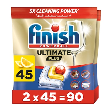 Finish Ultimate Plus Dishwasher Tablets, Lemon Scent, 3x More Cleaning Power, 90 Tabs