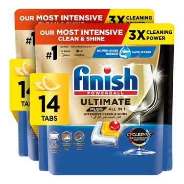 Finish Ultimate Plus Dishwasher Tablets, Lemon Scent, 3x More Cleaning Power, 28 Tabs