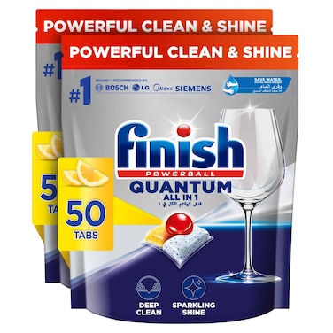 Finish Quantum All in 1 Dishwasher Tablets, Lemon Sparkle Scent, 100 Tabs