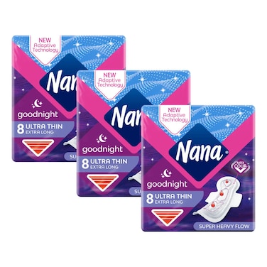 Nana Goodnight Ultra Thin Extra Long Sanitary Pads 8 Pads Pack of 3
