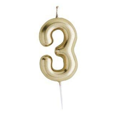 هوتي بالو شمعة تحمل رقم 3 باللون الذهبي