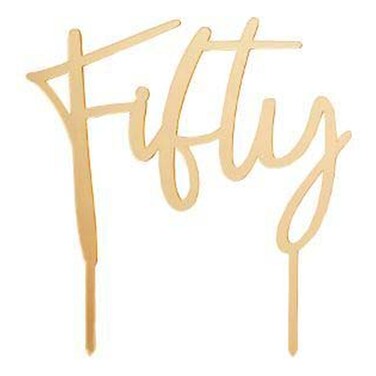 Hootyballoo Fifty Acrylic Cake Topper Gold