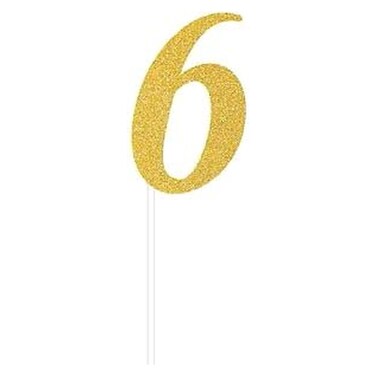 كريياتيف كونفيرتينغ زينة الكيك اللامعة رقم 6 باللون الذهبي