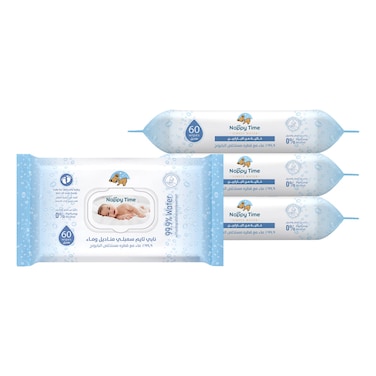 Nappy Time Simply Water Baby Wipes 60 Wipes Pack of 4