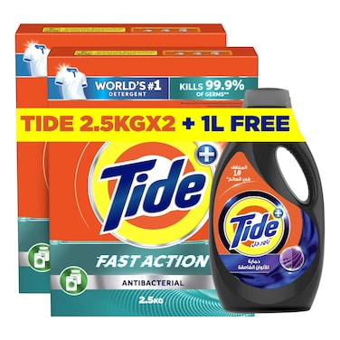 Tide Core+ Antibacterial Fast Action Detergent Powder 2.5kg Pack of 2 and Dark Protect Liquid Laundry Detergent 1L
