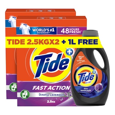 Tide Core+ Fast Action Detergent Powder Downy Lavender 2.5kg Pack of 2 and Dark Protect Liquid Laundry Detergent 1L