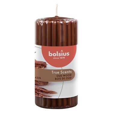 Bolsius True Scents Ribbed Pillar Candle Oud Wood 120x58mm
