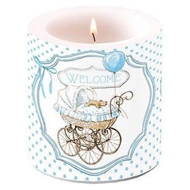 Ambiente Welcome Baby Boy Steps Printed Candle Small