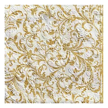 Ambiente Damask Embossed Napkins Large White and Gold