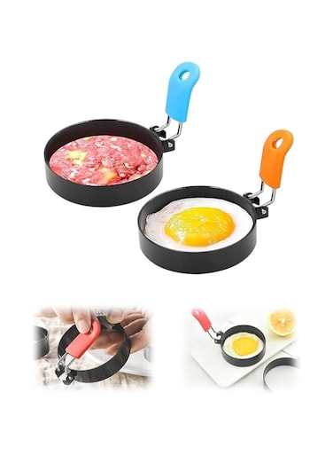 KASTWAVE Stainless Steel Egg Rings, 2 Pack Set for Cooking, Round Omelette Mold for Frying Eggs, Muffins, Pancakes, and Breakfast Sandwiches