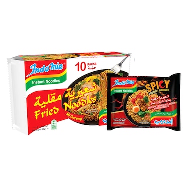 Indomie Instant Fried Noodles with Seasoning Powder and Sauce 80g Pack of 10 + Hot Spicy Chicken Fried Noodles 80g