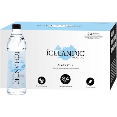 Icelandic Glacial Sparkling Natural Spring Mineral Water Glass Bottle, 330ml, Pack of 24