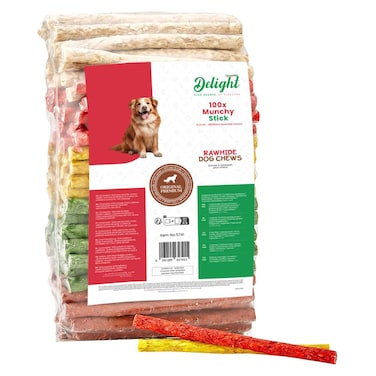 Delight Munchy Stick Rawhide Dog Chews 100 Stick 5inch 8 to 9mm