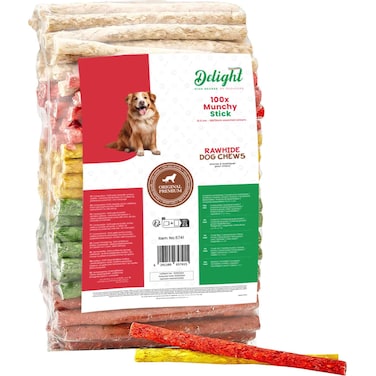 Delight Munchy Stick Rawhide Dog Chews 100 Stick 5inch 8 to 9mm