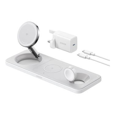 أنكر ماغ غو 3 في 1 قاعدة شحن لاسلكية قابلة للطي بقوة 15 واط - أبيض