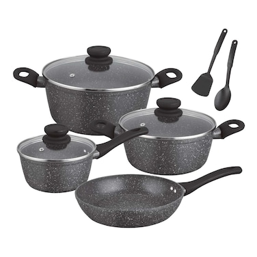 Kitchen Master Non-Stick Forged Cookware Set Black 9 PCS