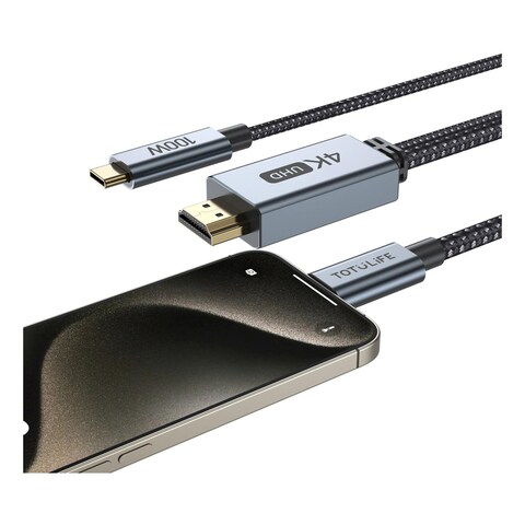 توتو لايف نيلو سيريز كابل ثنائي تايب سي إلى HDMI  أسود ورمادي بطول 2 متر