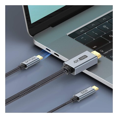 توتو لايف نيلو سيريز كابل ثنائي تايب سي إلى HDMI  أسود ورمادي بطول 2 متر