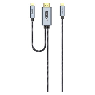 توتو لايف نيلو سيريز كابل ثنائي تايب سي إلى HDMI  أسود ورمادي بطول 2 متر