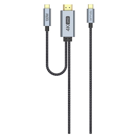 توتو لايف نيلو سيريز كابل ثنائي تايب سي إلى HDMI  أسود ورمادي بطول 2 متر