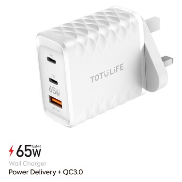 توتو لايف فايم سيريز بي دي GaN II تايب سي شاحن حائط  مع QC 3.0 أبيض بمقبس يو كاي بقوة 65 واط