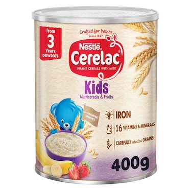 Nestle Cerelac Infant Cereal with Milk Tin for Kids, Mutlicereals and Fruits, from 3 Years+, 400g
