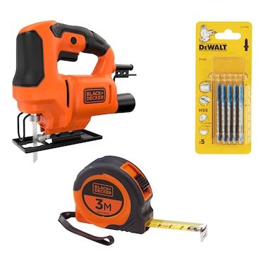 بلاك اند ديكر مثقاب مطرقة 500 واط وشريط قياس 3 م مع طقم شفرات ديوالت HSS 5 قطع