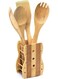 MADINA ALSAQER-Organic Bamboo 5 Piece Kitchen Tool Set-Spatula, Turner, Slotted Turner, Serving Spoon, Rice Spoon And Holder-Nonstick Utensil Set-Non-Scratch Cookware Tools