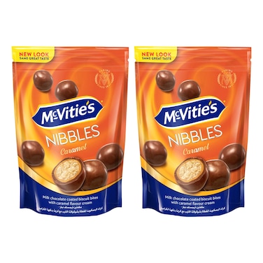 McVitie's Nibbles Caramel Flavour Cream Milk Chocolate Coated Biscuit Bites 110g Pack of 2