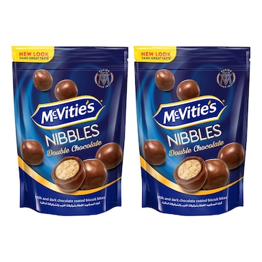 McVitie's Nibbles Double Chocolate Milk and Dark Chocolate Coated Biscuit Bites 110g Pack of 2