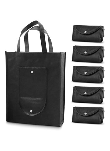 Azonee Reusable Grocery Shopping Bags, 5 Foldable Grocery Bags, Sturdy and Heavy-duty with a Weight of 20 Pounds, Suitable for Shopping, Hiking, and Camping(Black)