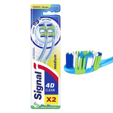 Signal 4D Medium  Toothbrush   Clean  2 Per Pack