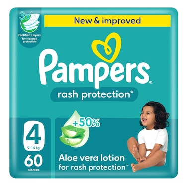 Pampers Rash Protection Diapers Size 4 9-14kg 60 Diapers