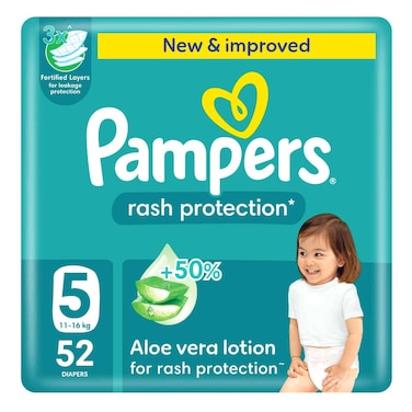Pampers Rash Protection Diapers Size 5 11-16kg 52 Diapers