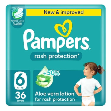 Pampers Rash Protection Diapers Size 6 13kg+ 36 Diapers