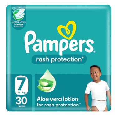 Pampers Rash Protection Diapers Size 7 15kg+ 30 Diapers