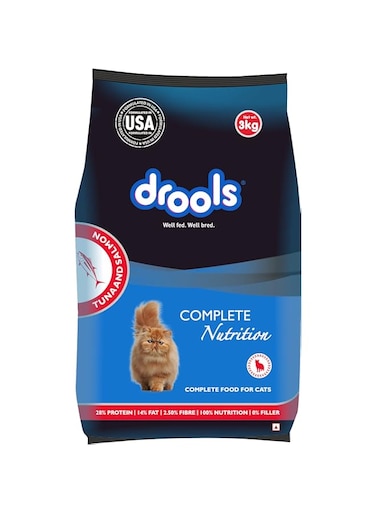 Drools Adult Dry Cat Food, Tuna &amp; Salmon, 3 Kg   100% Nutritious Diet With Real Fish, Hairball Control, Taurine For Heart &amp; Vision, Omega 3 &amp; 6 For Skin &amp; Coat, Supports Digestion &amp; Immunity