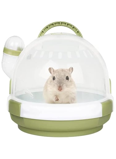 Portable Hamster Cage, Dwarf Hamster Carry Travel Cage with60ml Water Bottle Food Bowl Adjustable Strap Pet Outgoing Cage for Gerbil Hedgehog Mice Squirrel，(Moss green, UFO)