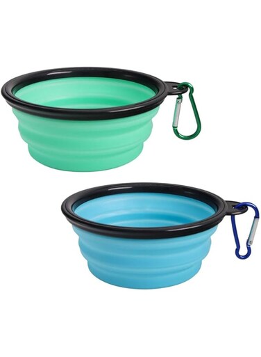 Coodipet Collapsible Pet Bowl Dog Bowls 2 Pack, Portable Silicone Pet Feeder, Foldable Expandable for Dog/Cat Food Water Feeding, Travel Bowl for Camping (Light Blue+Light Green)